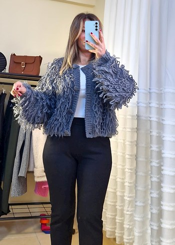 Bohem antrasit  saçaklı Örgü Hırka - Görsel 3