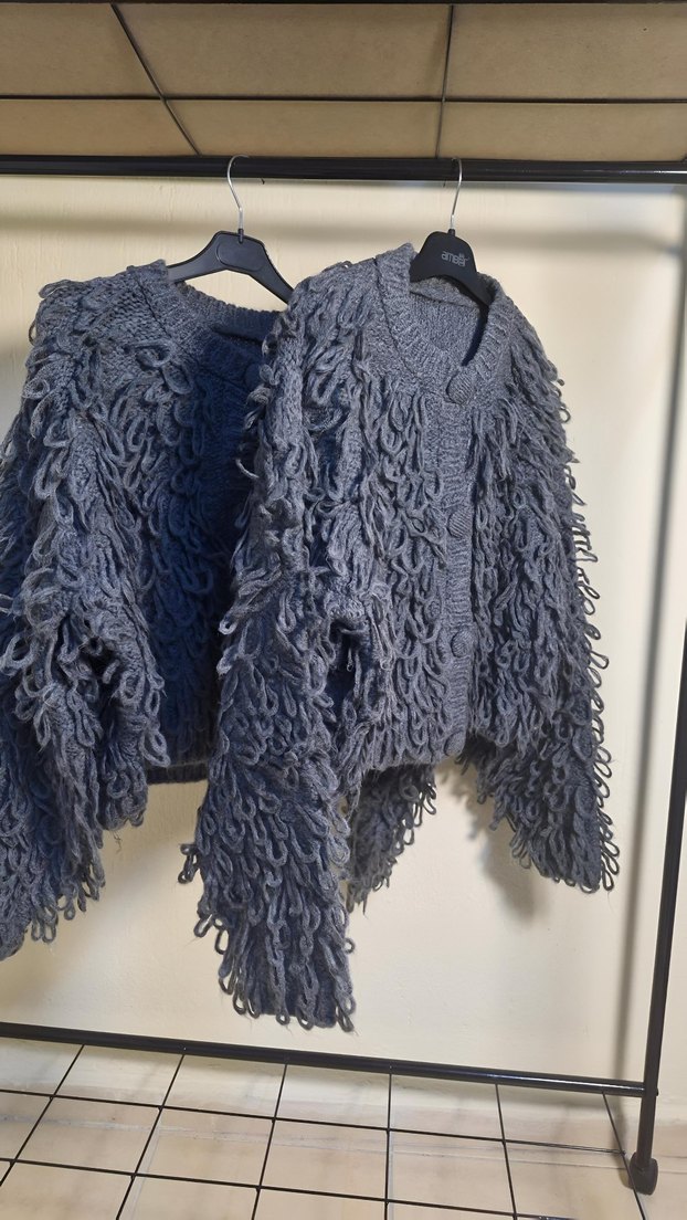 Bohem antrasit  saçaklı Örgü Hırka - Görsel 5