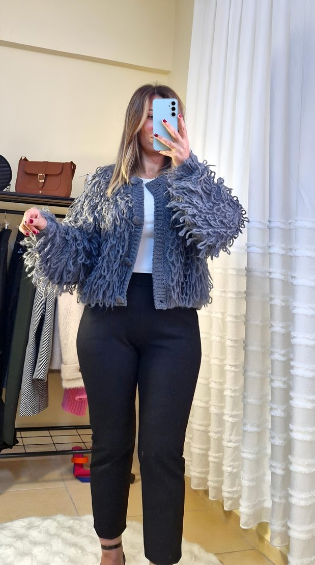 Bohem antrasit  saçaklı Örgü Hırka - Görsel 3