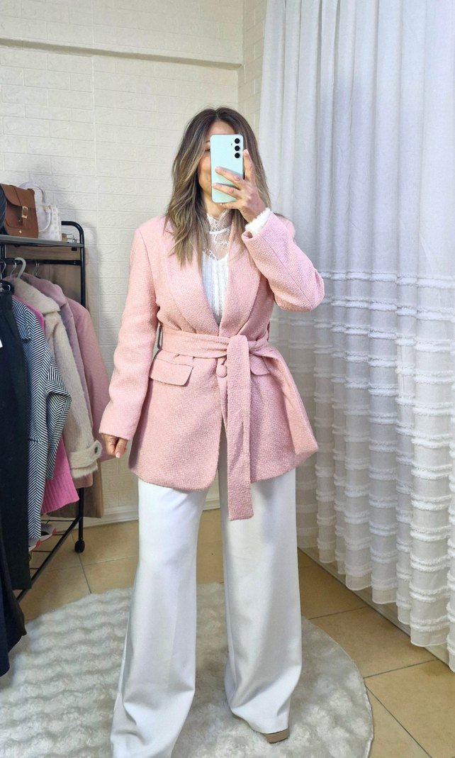 Pembe Kuşaklı Midi Blazer 36.38 bedenler mevcut - Görsel 2