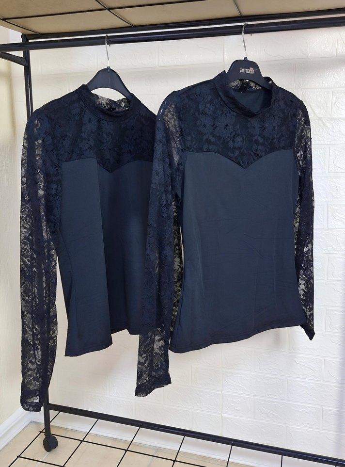 Siyah  Dantelli Yüksek Yakalı Kadın Bluz M Beden - Görsel 2