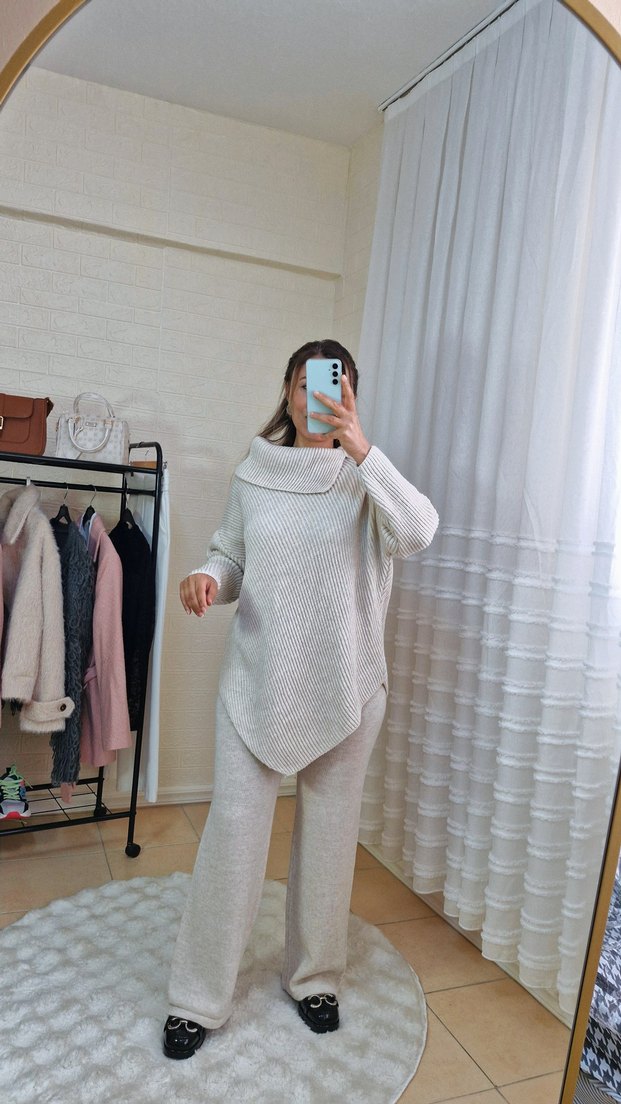 Ekru Renk Triko Takım SM.LXL Bedenler - Görsel 3