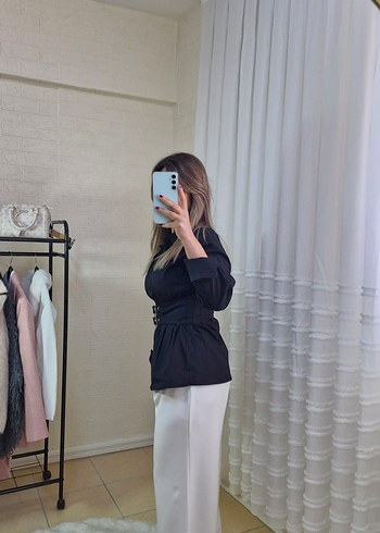 Kemer Detaylı Siyah Kadın Gömlek. S.M.L bedenler mevcut - Görsel 5