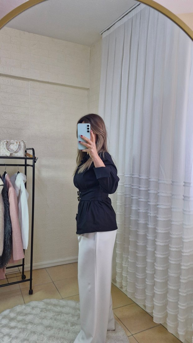 Kemer Detaylı Siyah Kadın Gömlek. S.M.L bedenler mevcut - Görsel 5