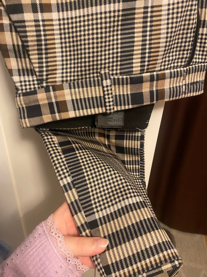 Kahverengi Ekose Kadın Kumaş Pantolon - Görsel 2