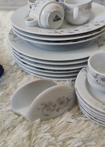 Beden beyaz Renk Gri Çiçek Desenli Kahve Fincanı ve Tabak Seti