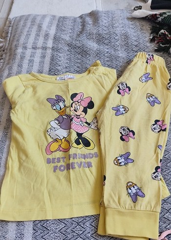Kız Çocuk Sarı Baskılı Pamuklu Pijama Takımı