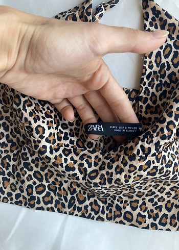 Zara Leopar Desenli Kahverengi crop büstiyer