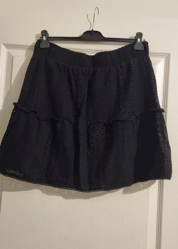 Vero Moda Nakışlı Siyah Fırfırlı Midi Etek