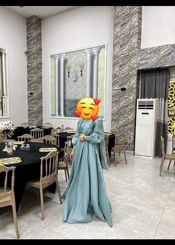 l Beden gri Renk Uzun Kollu Yüksek Yaka Pastel mint yeşili Abiye Elbise