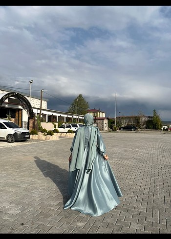 Abiye Uzun Kollu Yüksek Yaka Pastel mint yeşili Abiye Elbise