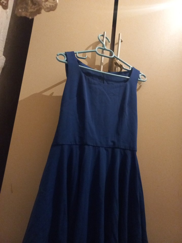 Kayık Yaka Diz Altı Lacivert Elbise - Görsel 2