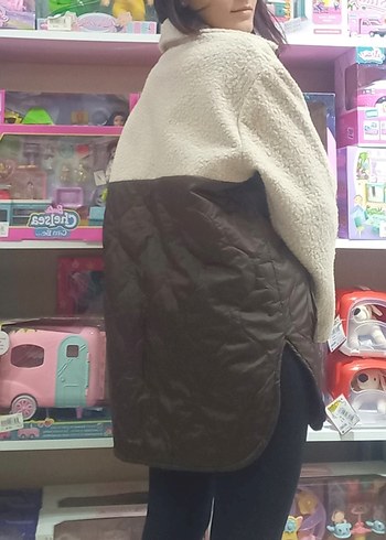 Kahverengi Peluş Detaylı Kadın Kışlık Ceket - Görsel 3