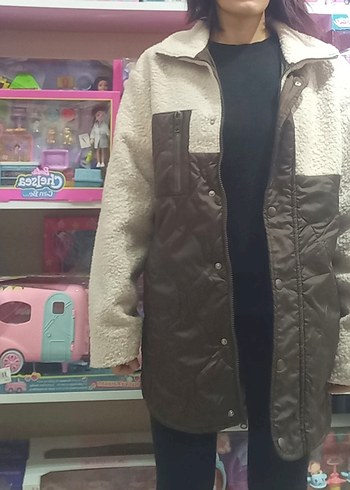 Kahverengi Peluş Detaylı Kadın Kışlık Ceket - Görsel 2