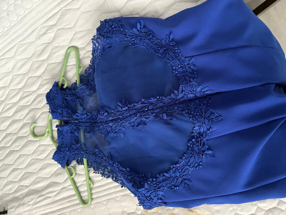 Koyu Mavi Dantel Detaylı midi  Abiye Elbise - Görsel 4