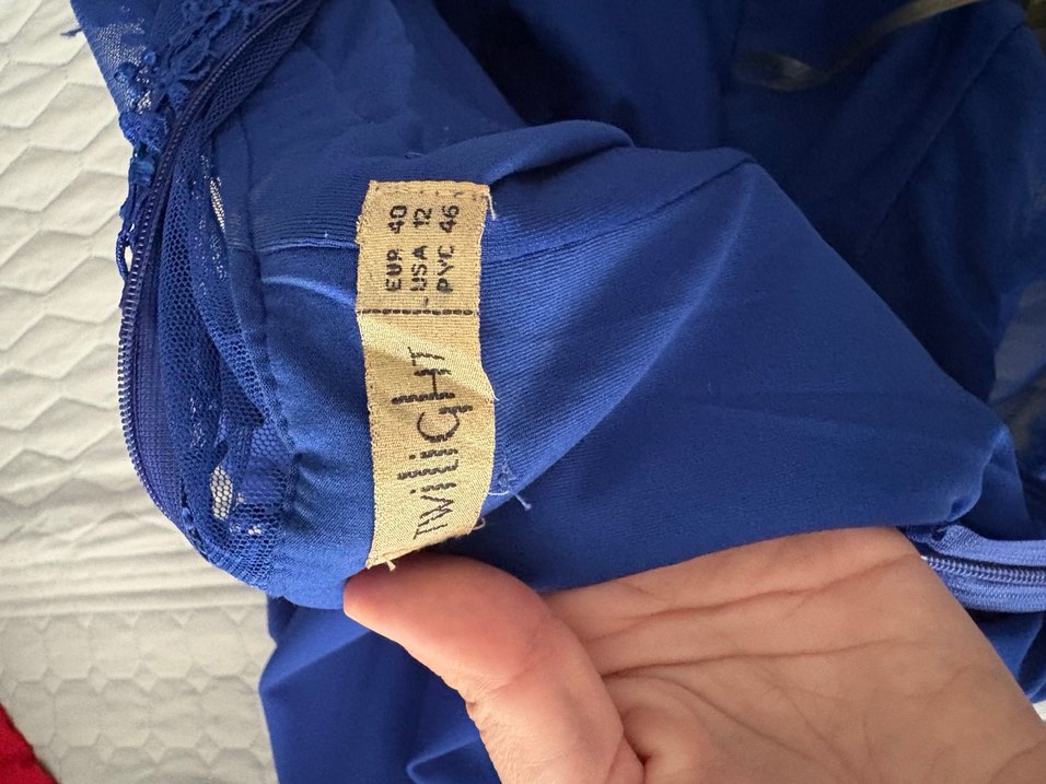 Koyu Mavi Dantel Detaylı midi  Abiye Elbise - Görsel 5