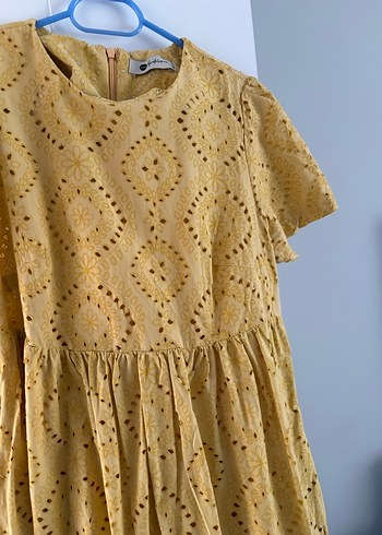 Sarı Nakışlı Uzun Bohem Elbise - Görsel 2