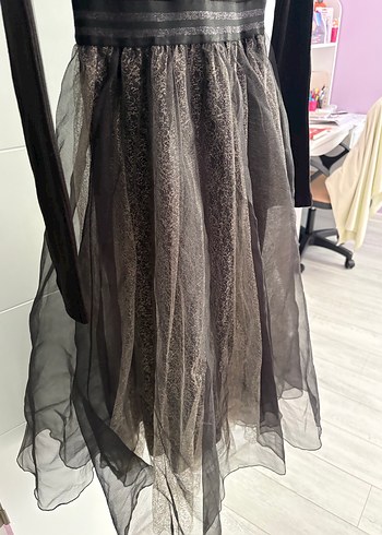 Uzun Kollu Siyah Payetli Gotik Elbise - Görsel 3