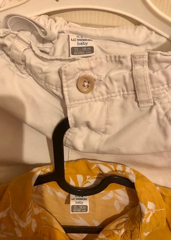 Sarı Yaprak Desenli Gömlek Beyaz Şort 12-18 ay erkek bebek takım - Görsel 2