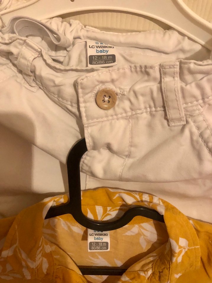 Sarı Yaprak Desenli Gömlek Beyaz Şort 12-18 ay erkek bebek takım - Görsel 2