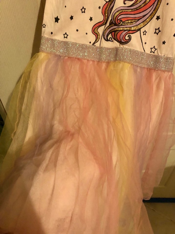 7-8 yaş kız Çocuk Unicorn Figürlü Pembe Elbise - Görsel 2