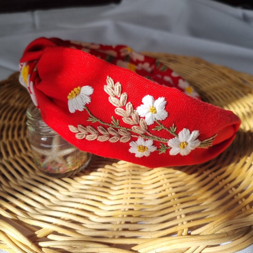 Nakışlı Kırmızı Bohem Saç Tacı - Görsel 3