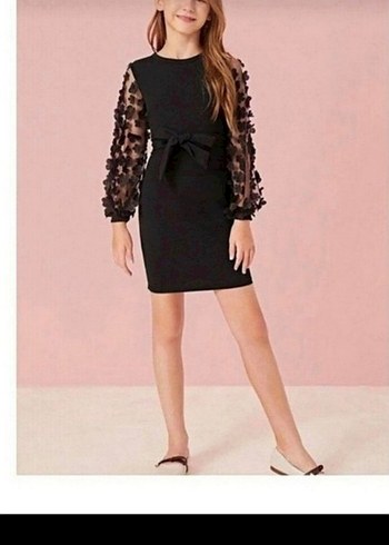 Kız Çocuk Siyah Dantel Kollu Elbise - Görsel 2