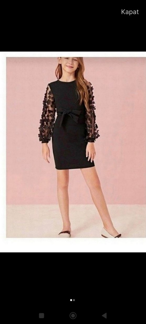 Kız Çocuk Siyah Dantel Kollu Elbise - Görsel 2