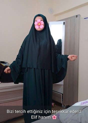 Siyah Uzun Kollu Dökümlü etek takım namaz elbisesi