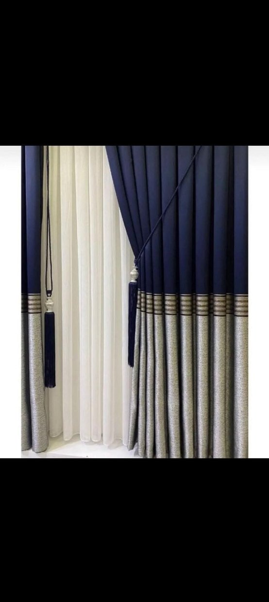 Modern Klasik Mavi Nakışlı Perde aksesuar dahil - Görsel 2