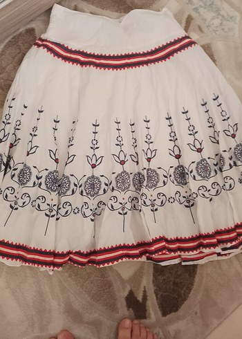 Diğer Nakışlı Beyaz kısa Bohem Etek