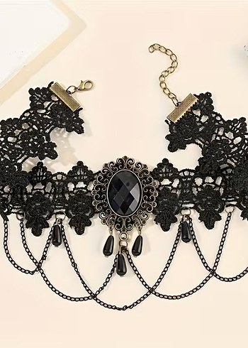 Siyah Dantel Gotik Midi Kolye - Görsel 2