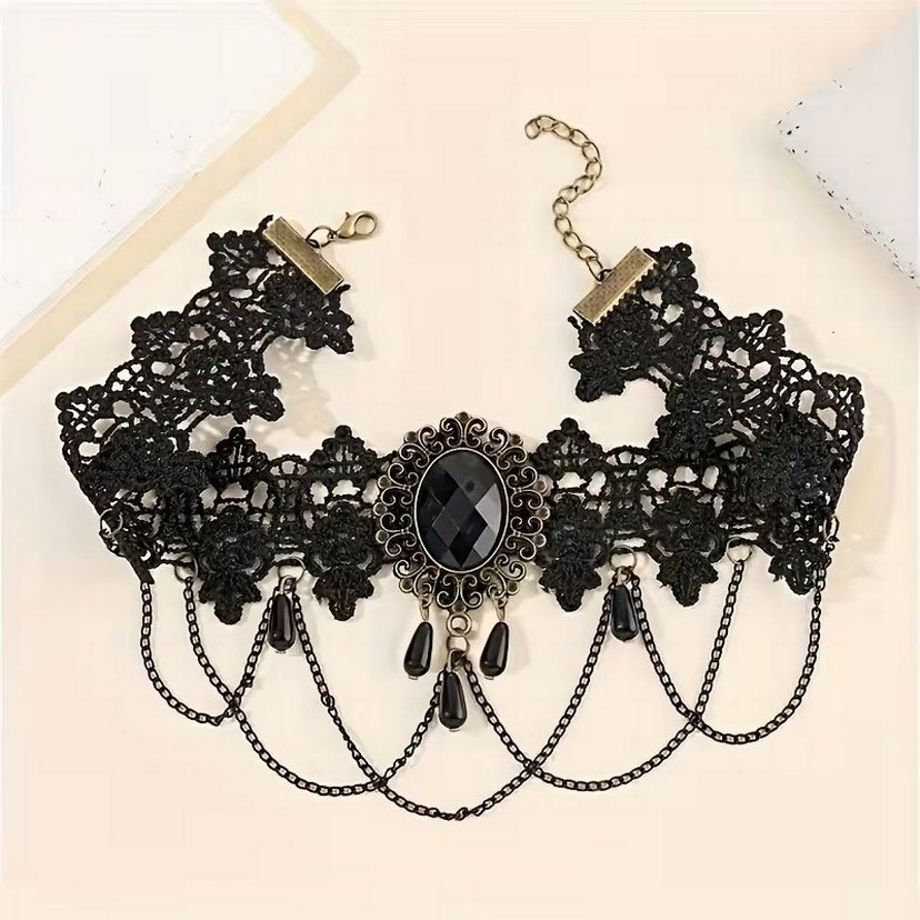 Siyah Dantel Gotik Midi Kolye - Görsel 2