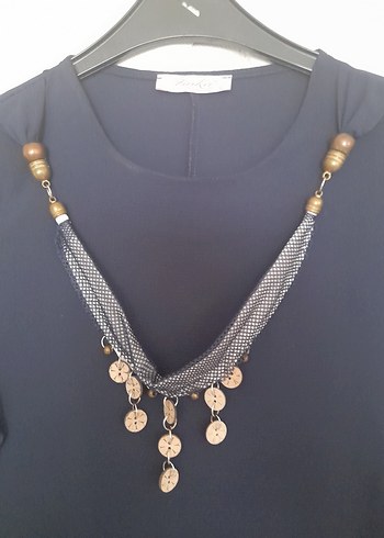 Zincir Detaylı lacivert Uzun Kollu Tunik - Görsel 4