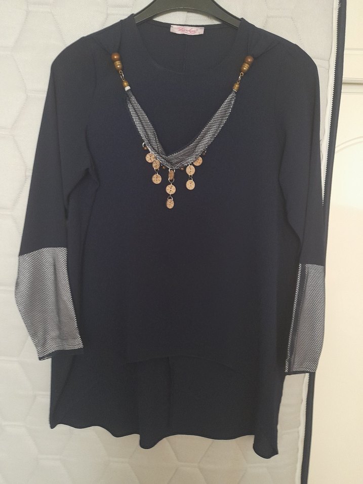 Zincir Detaylı lacivert Uzun Kollu Tunik - Görsel 2