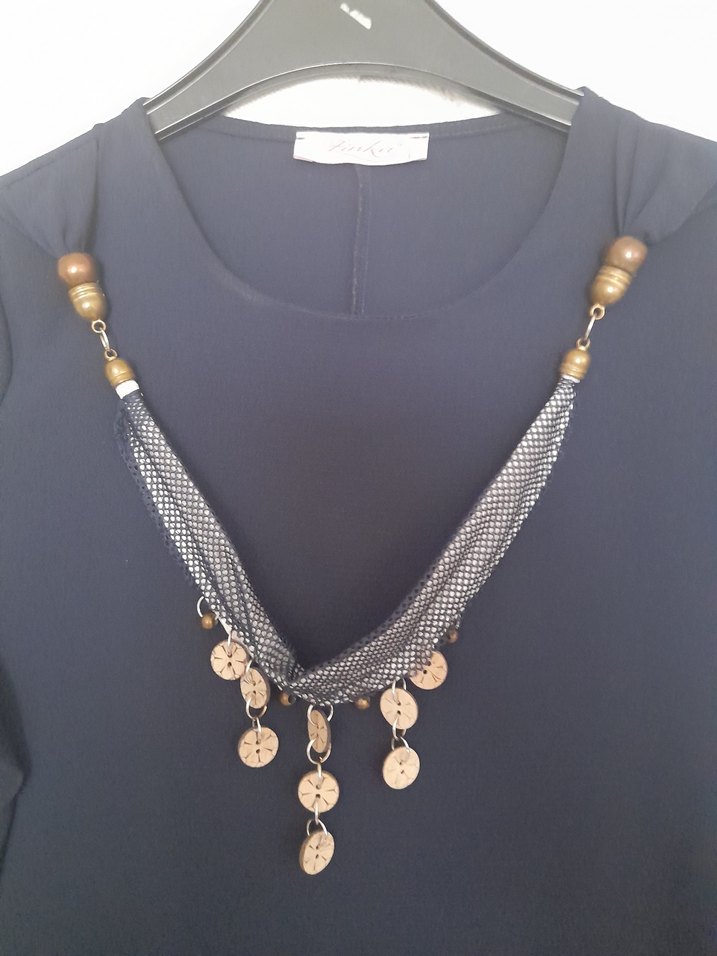 Zincir Detaylı lacivert Uzun Kollu Tunik - Görsel 4