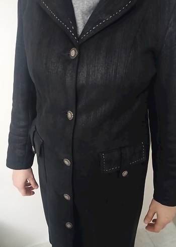 Kadın Siyah Süet Uzun Goth Kaban - Görsel 3