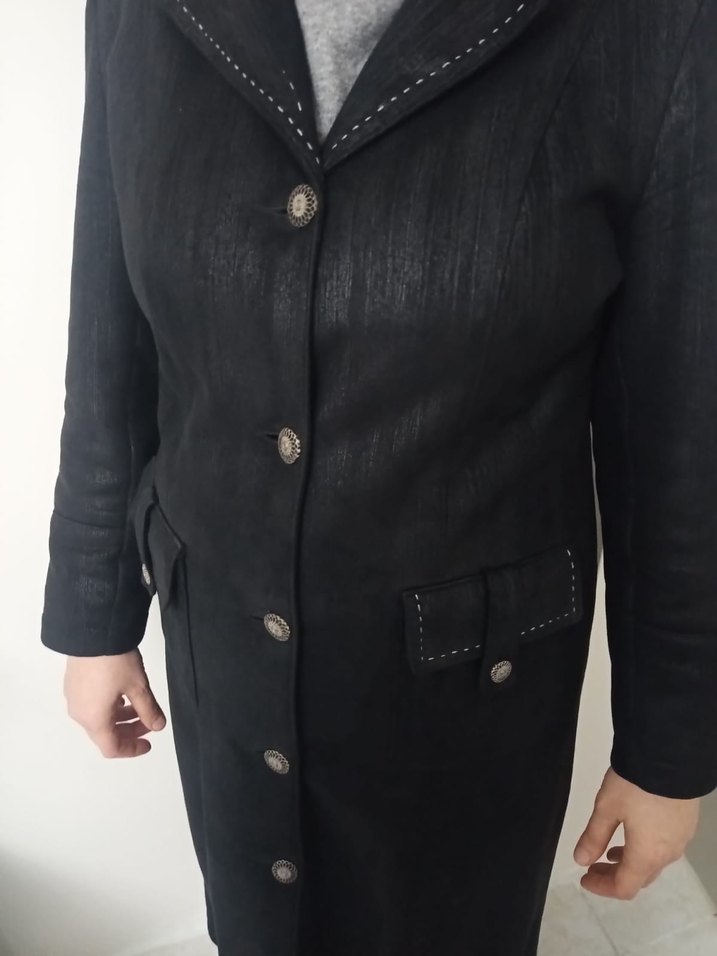 Kadın Siyah Süet Uzun Goth Kaban - Görsel 3