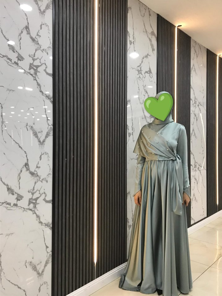 Mint yeşili Drapeli Uzun Abiye Elbise - Görsel 2