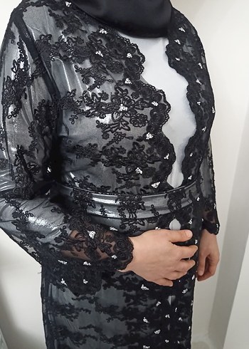 Dantel İşlemeli SiyaUzun Elbise hafta sonu indirim - Görsel 3