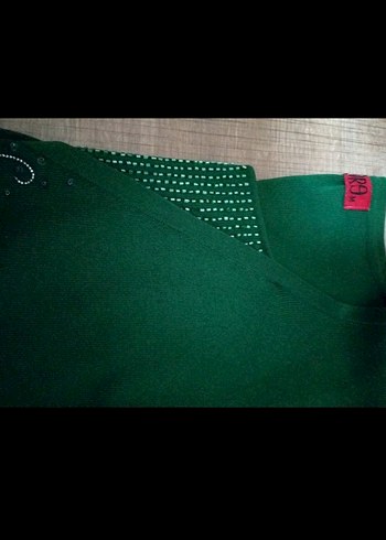 Nakışlı Yeşil Triko Kadın Kazak - Görsel 4