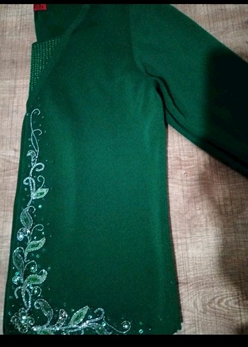 Nakışlı Yeşil Triko Kadın Kazak - Görsel 5