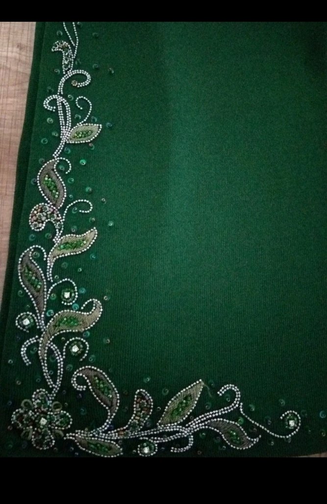 Nakışlı Yeşil Triko Kadın Kazak - Görsel 3