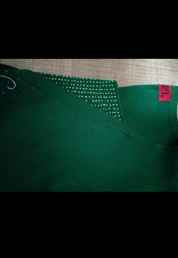 Nakışlı Yeşil Triko Kadın Kazak - Görsel 4