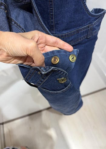 Kadın Lacivert Kısa Denim Salopet Hamile kullanımına uygundur - Görsel 4