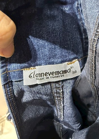 Kadın Lacivert Kısa Denim Salopet Hamile kullanımına uygundur - Görsel 3