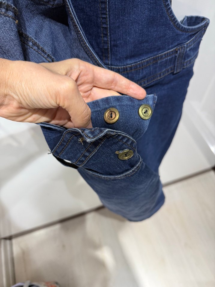 Kadın Lacivert Kısa Denim Salopet Hamile kullanımına uygundur - Görsel 4