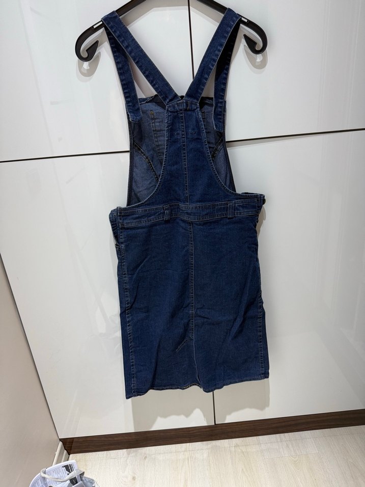 Kadın Lacivert Kısa Denim Salopet Hamile kullanımına uygundur - Görsel 2