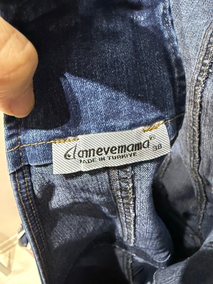 Kadın Lacivert Kısa Denim Salopet Hamile kullanımına uygundur - Görsel 3