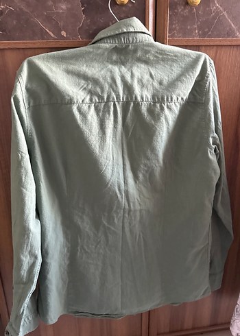 Düğmeli Yeşil Keten Uzun Kollu Erkek Gömlek - Görsel 2